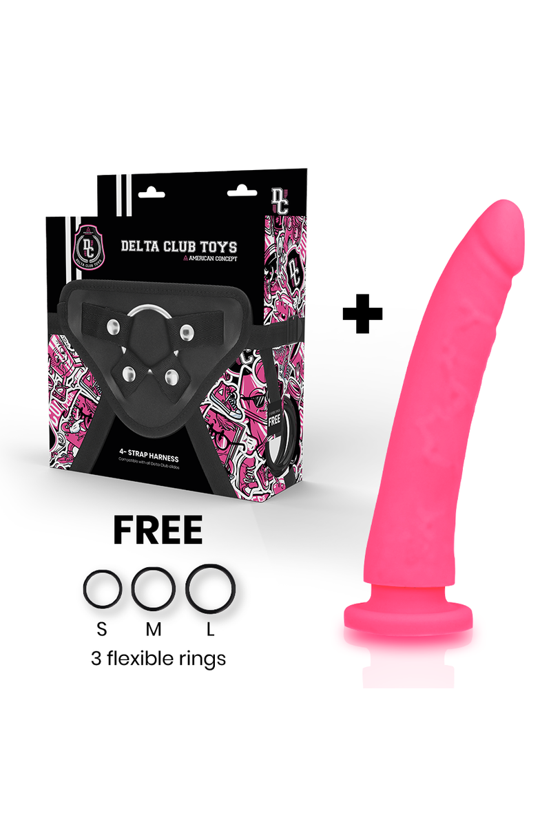 DELTA CLUB - TOYS DILDO + ARNES ROSA SILICONA MEDICA 20 X 4 CM
