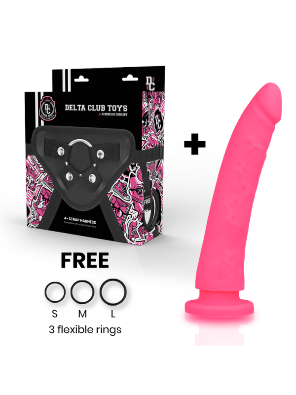 DELTA CLUB - TOYS DILDO + ARNES ROSA SILICONA MEDICA 20 X 4 CM