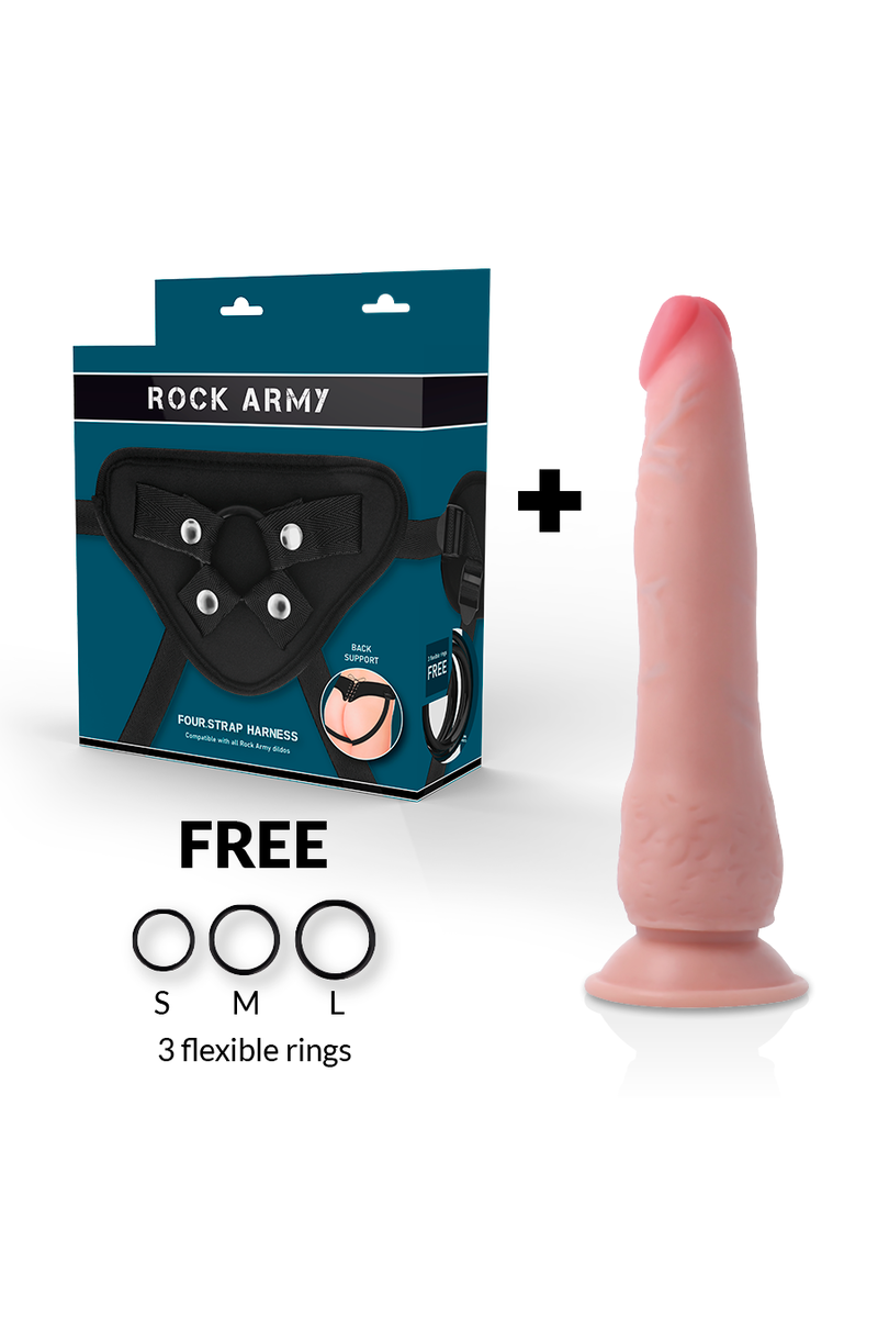 ROCKARMY - ARNÉS + DUAL DENSITY CRUSADER DILDO REALISTA 21,5CM