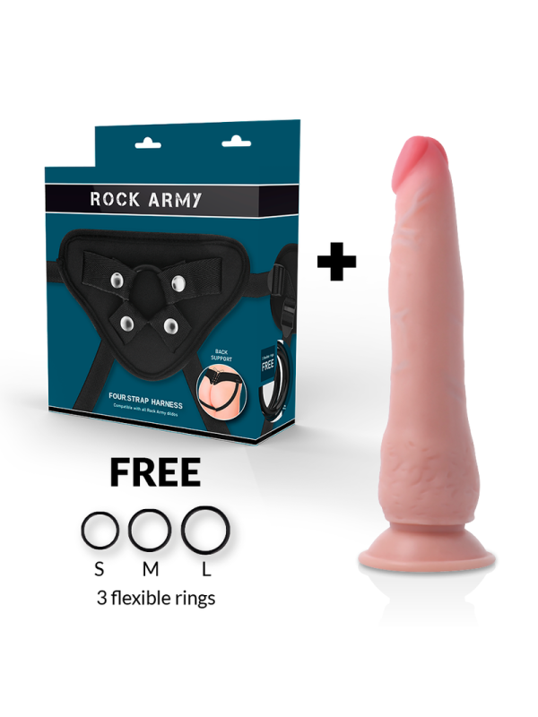 ROCKARMY - ARNÉS + DUAL DENSITY CRUSADER DILDO REALISTA 21,5CM