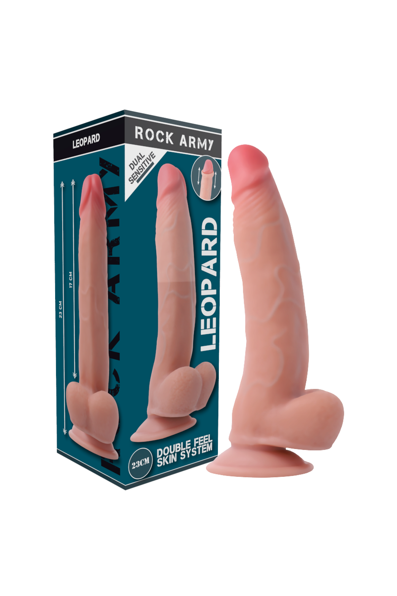 ROCKARMY - ARNÉS + DUAL DENSITY LEOPARD DILDO REALISTA 23 CM