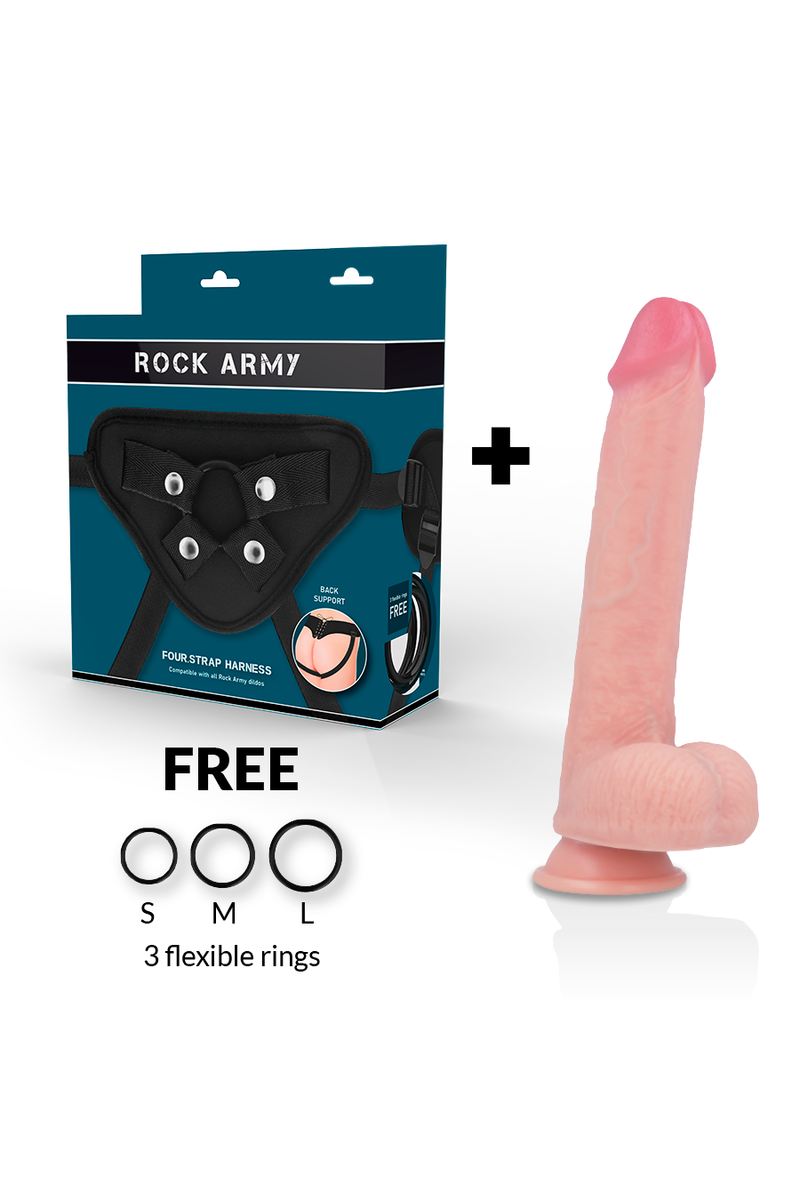 ROCKARMY - ARNÉS + LIQUID SILICONE DILDO PREMIUM KINGCOBRA 24CM